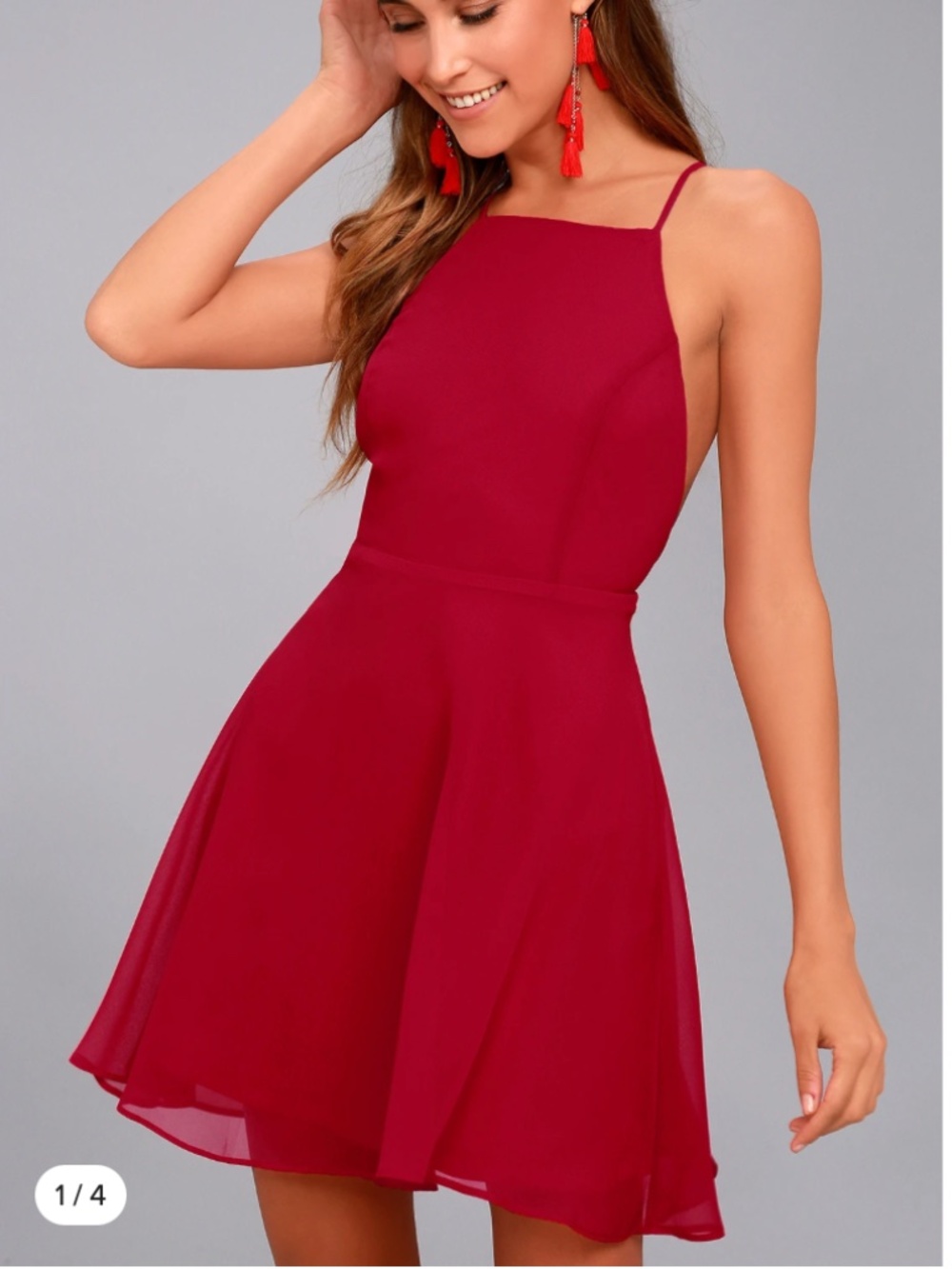Lulus Letter of Love Red Backless Skater Dress Size XS NWT
